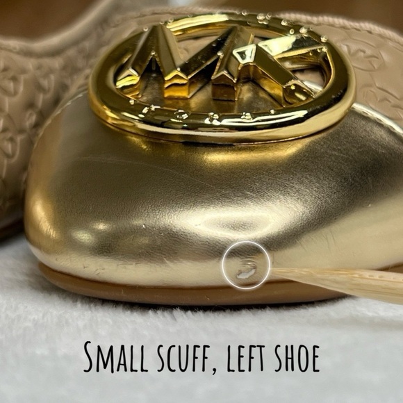 Michael Kors Ballet Flats MK Logo Embossed Gold Tan Beige 8M Luxe Neutral - Picture 3 of 17